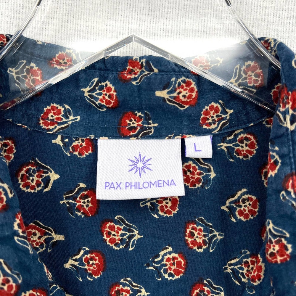 PAX PHILOMENA Shirt Men Button up Large Blue Block Print Maximillian Long Sleeve - Picture 9 of 12